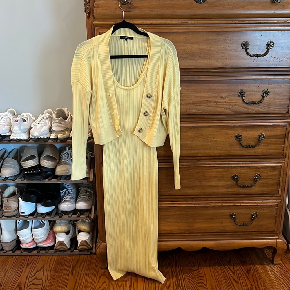 Adorable matching sweater dress with cardigan